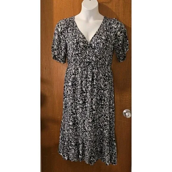 Lucky Brand Size M Blue & White Leaf Pattern Maxi Dress Lightweight Lined - Picture 1 of 9